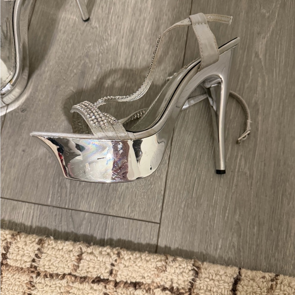 Silver Rhinestone Platform Heels - Picture 2 of 2
